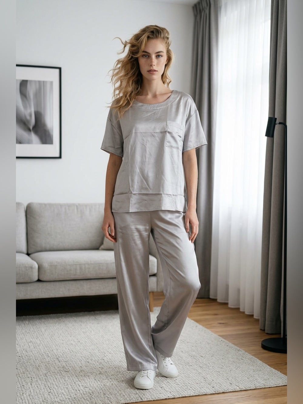 NWOT Satin Grey Pajama Set